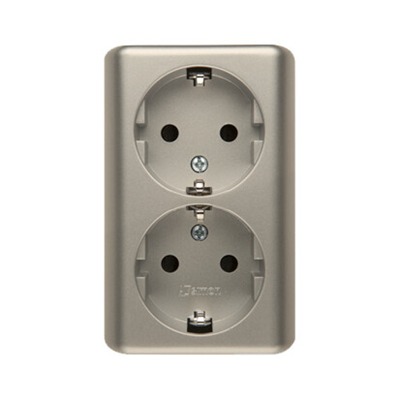 Double socket-outlet with grounding, Schuko type, with shutters for current paths 16A 250V screw terminals golden matt