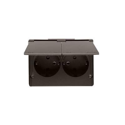 Double socket-outlet with grounding, Schuko type, with shutters for current paths IP44 16A 230V metallized anthracite screw terminals
