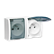 Double socket-outlet with grounding, splash-proof IP54, transparent flap with cover. current paths, 16A, 230V, screw terminals, white