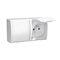 Double socket outlet with grounding, splash-proof IP54 white flap with shutters for current paths 16A 230V white screw terminals