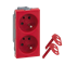 Double socket S500 DATA grounded 2x230V 16A without key without signaling knife red