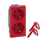 Double socket S500 DATA grounded 2x230V 16A without key without signaling knife red