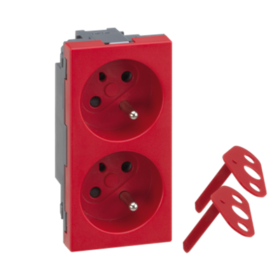 Double socket S500 DATA grounded 2x230V 16A without key without signaling knife red