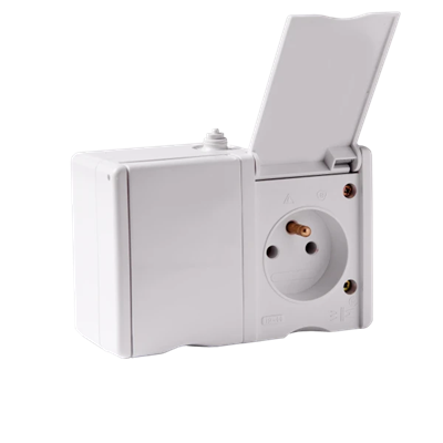 Double socket with earthing (2x2P+E) n/t IP44 white, beech