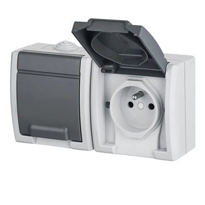 Double socket with earthing - grey, IP55 AQUANT
