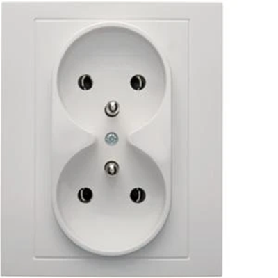 Double socket with grounding set white