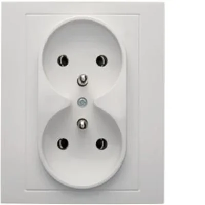 Double socket with grounding set white