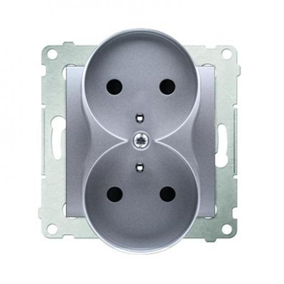 Double socket without earthing with shutters (module) 16A 250V silver (metallic)