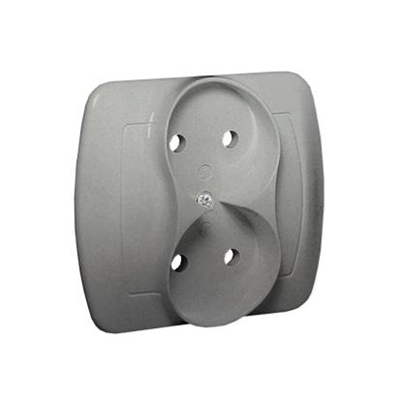 Double socket without grounding 16A 230V screw terminals silver (metallic)