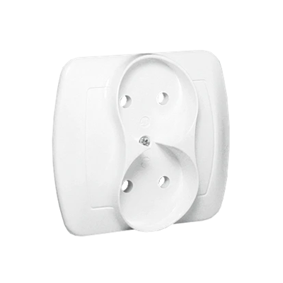 Double socket without grounding 16A 230V white screw terminals