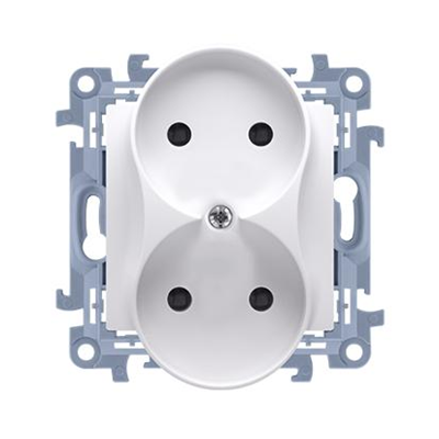 Double socket without grounding (module) 16A 230V white screw terminals