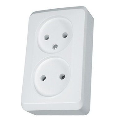 Double socket, without grounding, white