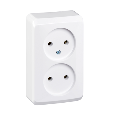 Double socket, without grounding, white