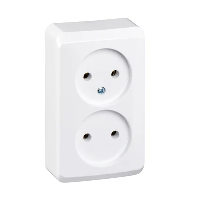 Double socket, without grounding, white