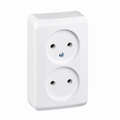 Double socket, without grounding, white