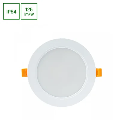 Downlight DURE 3 de 12 W, blanco, 230 V, 110°, IP54, IK06, 145 x 34 mm, redondo, fuente de alimentación integrada.