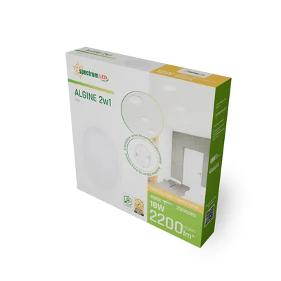 Downlight empotrable de superficie ALGINE ECO 2 en 1, 18 W, blanco, 230 V, 110°, IP20, IK06, 223 x 35 mm, blanco, redondo.