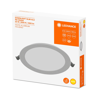 DOWNLIGHT SLIM LED nástěnné a stropní svítidlo 230V 22W 1850lm IP20 p/t WW 205 mm bílá