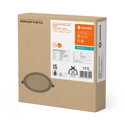 DOWNLIGHT SLIM Oprawa ścienno-sufitowa LED 230V 17W 1400lm IP20 p/t NW 180 mm biała