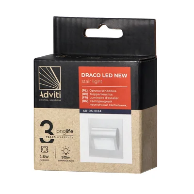 DRACO LED NEW 1.5W, recessed staircase light, 12VDC, 30lm, 3000K, white, innovative mounting method