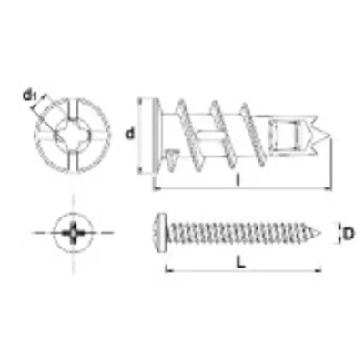 DRAM Kołek wkręcany do płyty G-K 13x31mm metalowy z wkrętem 4,5x34mm 12szt
