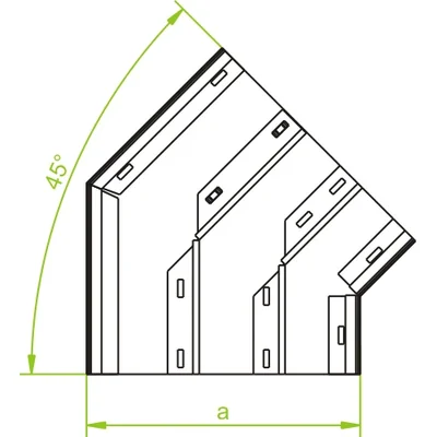 Dreifach verzinkter 45-Grad-Bogen, Breite 350 mm, Höhe 48 mm