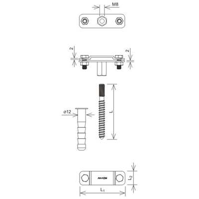 Držák obruče M8 L=8cm B=50 mm, žárový zink