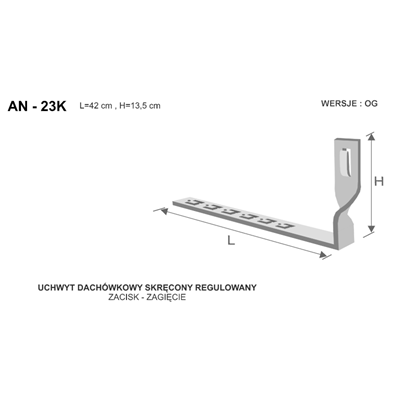 Držák střešních tašek, kroucený, nastavitelný, s ohybem L=42cm V=13 5cm, žárově pozinkovaný