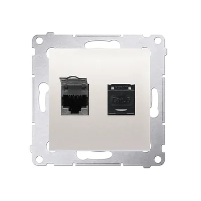 Dvojitá počítačová zásuvka RJ45 kategorie 6 s protiprachovým krytem (modulem) krémovým