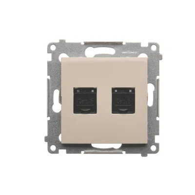 Dvojitá počítačová zásuvka RJ45 kategorie 6 s protiprachovým krytem (modulem) krémovým