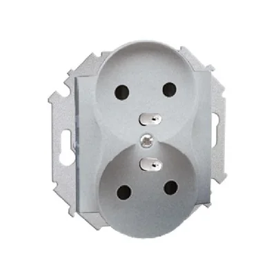 Dvojitá zásuvka s uzemněním (modul) 16A, 230V, šroubovací svorky, hliník (metalický)
