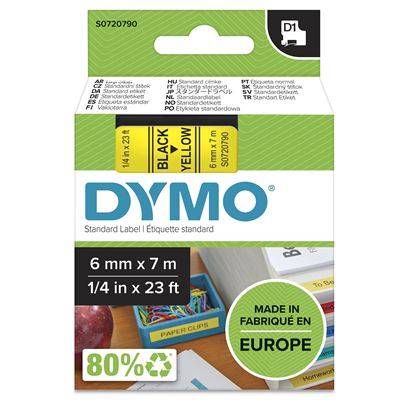 DYMO-Klebeband D1 6 mm x 7 m gelb / schwarzer Druck 43618