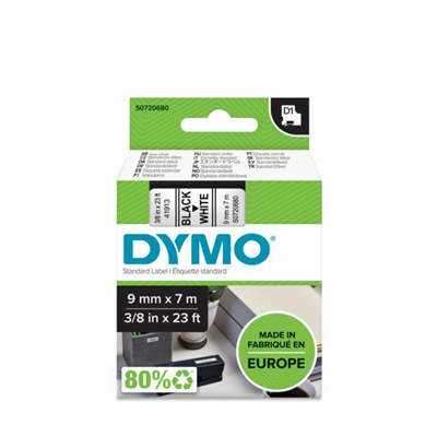 DYMO-Klebeband D1 9 mm x 7 m weiß / schwarzer Druck 40913