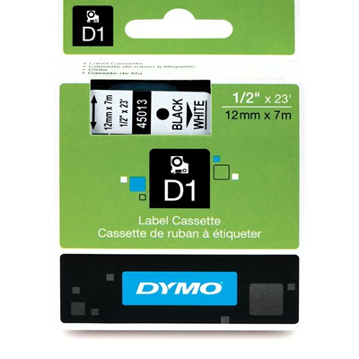 DYMO tape D1 12mm x 7m white / black print 45013