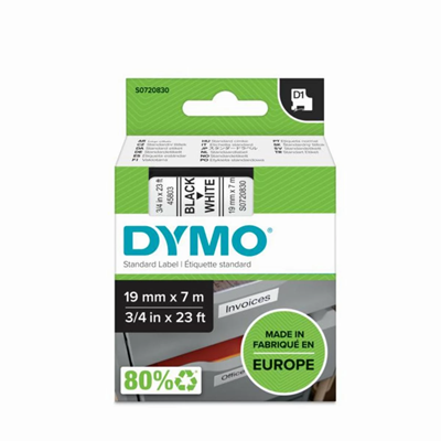 DYMO tape D1 19mm x 7m white / black print 45803
