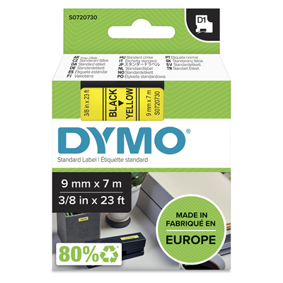 DYMO tape D1 9mm x 7m yellow / black print 40918