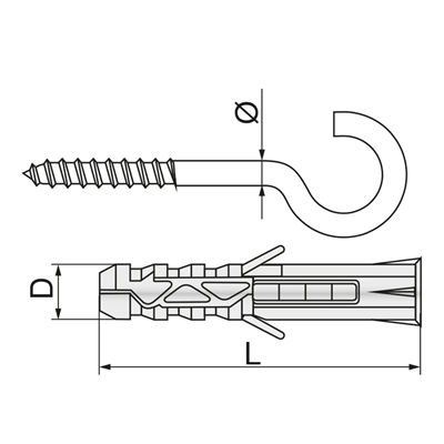 Дюбель гак круглий, діаметр 8 мм, довжина 4,5 мм, гачок 4,5 мм