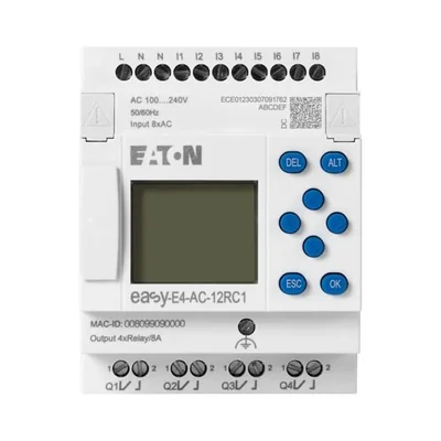 EASY-E4-AC-12RC1 easyE4 230 V CA/CC, 8 entrées numériques, 4 sorties numériques avec affichage