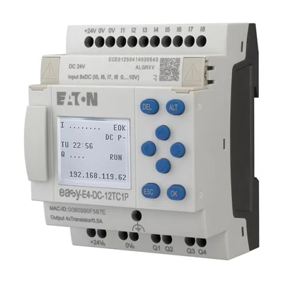 EASY-E4-DC-12TC1P easyE4 Conector de inserción de 24 V CC, 8 DI (4 AI), 4 DO-T, con pantalla