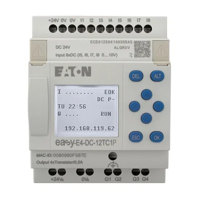 EASY-E4-DC-12TC1P easyE4 Conector de inserción de 24 V CC, 8 DI (4 AI), 4 DO-T, con pantalla