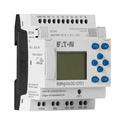 EASY-E4-DC-12TC1P easyE4 Connecteur à enclenchement 24 V CC, 8 entrées numériques (4 entrées analogiques), 4 broches numériques avec affichage