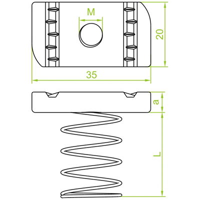 Ecrou losange à ressort, zingué, filetage 12mm, épaisseur 8mm, hauteur 13mm