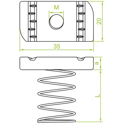 Ecrou rhombique à ressort, zingué, filetage 12mm, épaisseur 8mm, hauteur 33mm