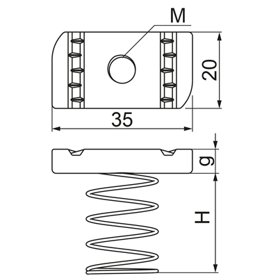Ecrou rhombique à ressort, zingué, filetage 6mm, épaisseur 6mm, hauteur 13mm