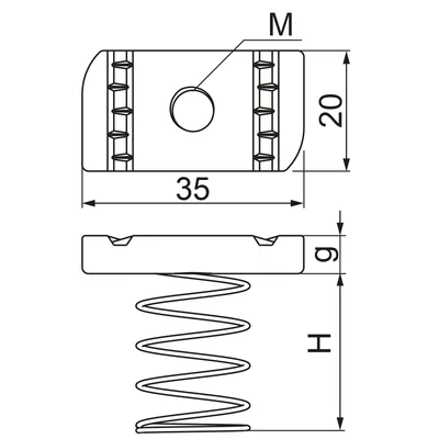 Ecrou rhombique à ressort, zingué, filetage 6mm, épaisseur 6mm, hauteur 33mm