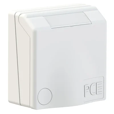 Einbau-Platinensteckdose DESIGN-Serie 16A 2P+E 230V 50/60Hz 6h IP44 (Flansch 90X90, Schraubenabstand 60X60), vernickelte Kontakte