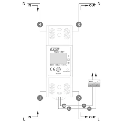 Einphasiger Energieverbrauchszähler 45A mit RESET-Funktion