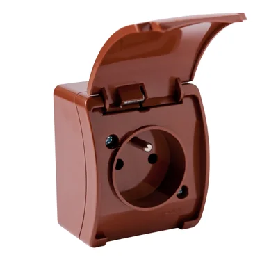 Einzelsteckdose mit Erdung (2P+E) ohne IP44 braun mit Klappe braun, Koala