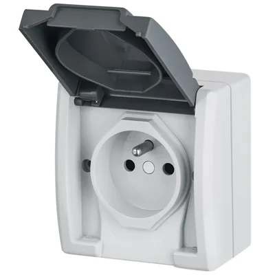 Einzelsteckdose mit Erdung - grau, IP55 AQUANT