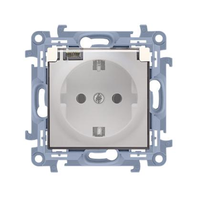 Einzelsteckdose mit Erdungsschutz IP44 mit Dichtung (Modul) 16A 230V creme mit transparenter Klappe